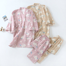 樱花和服睡衣女士纯棉纱布宽松春夏薄款甜美日式系带家居服套装