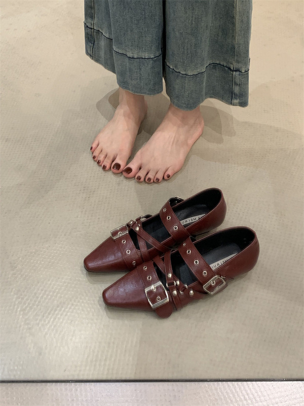 粗跟法式朋克芭蕾风黑色方头单鞋女2025春秋新铆钉皮带扣玛丽珍鞋|undefined