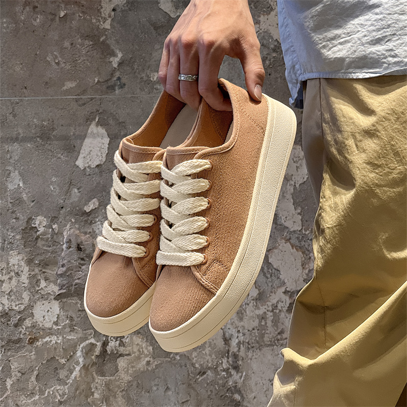 2025 Spring and Autumn New Men's Low-Top Niche Solid Color Canvas Breathable Casual Simple Lace-Up Sneakers Dropshipping