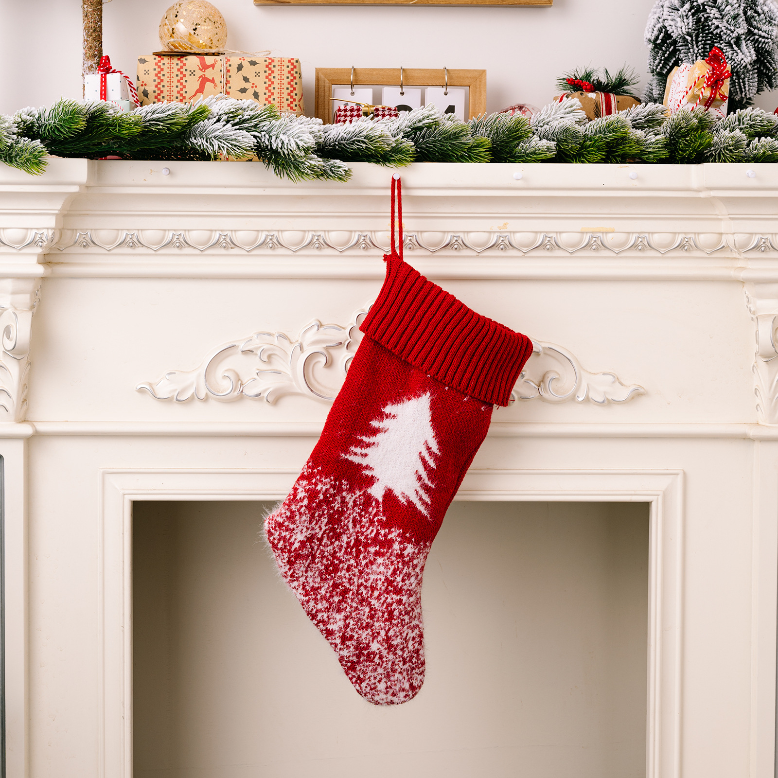 Christmas decoration knitted flannel Christmas socks snowflake red gift socks gift bag_voghion.com