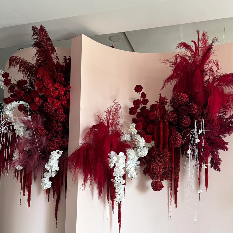 红色系仿真花中式花排订婚婚庆婚礼布置装饰假花手工花福桶材料包