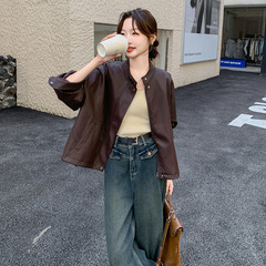 实拍咖色复古短款皮衣外套女春秋季2025新款高级感美拉德休闲夹克