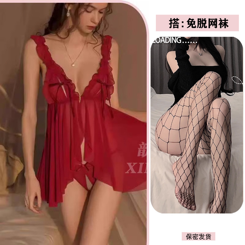 빨간색 + 속옷 + 망사스타킹