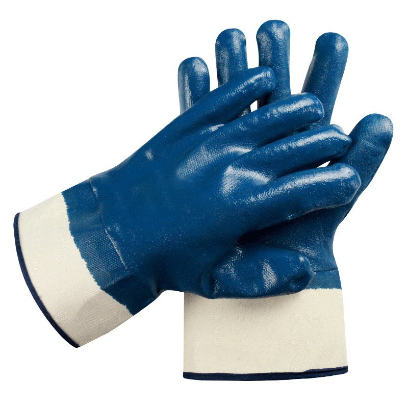 Guantes de nitrilo azul de lona de boca ancha (sin letra)