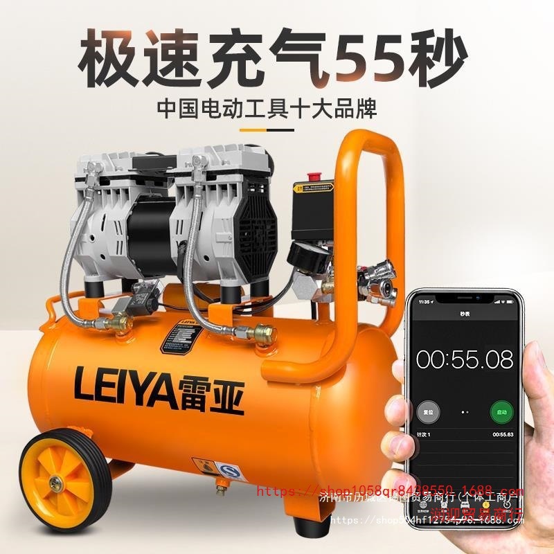 美国雷亚小型气泵无油空压机30L静音220V充气木工便携喷漆冲气泵