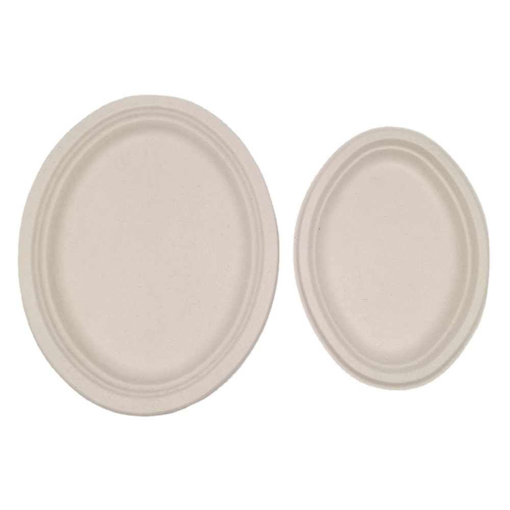 Shaogeng oasis al por mayor pulpa de caña de azúcar pulpa de bambú desechable protección del medio ambiente vajilla tamaño oval disco degradable compostable