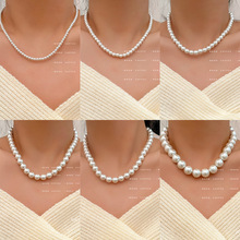 法式小香风百搭基础款多型号入质感高品玻璃珍珠项链锁骨链女颈链