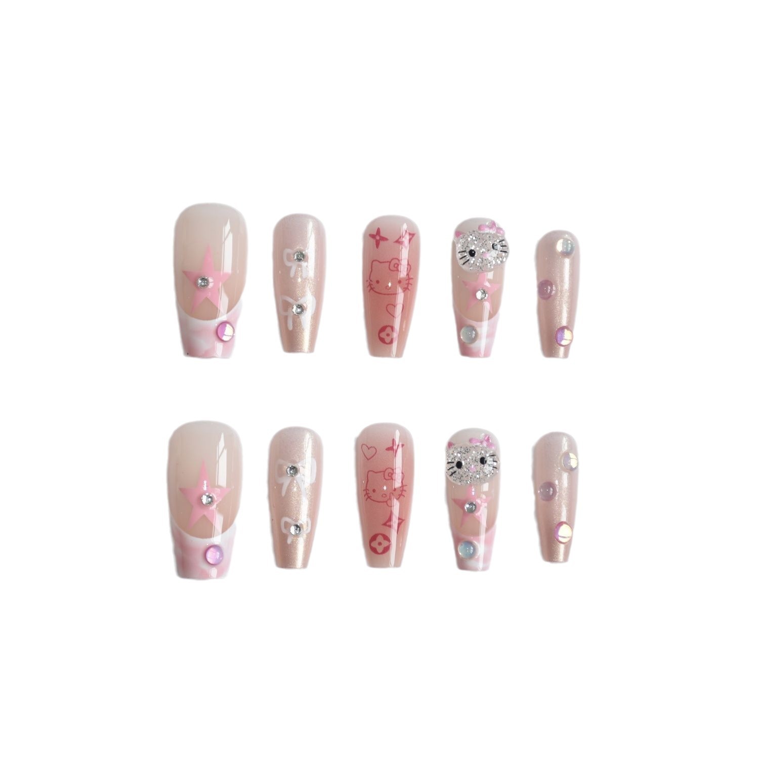 10 piezas de uñas largas, gatos lindos, taladro de uñas hechas a mano, productos terminados, uñas falsas desmontables al por mayor
