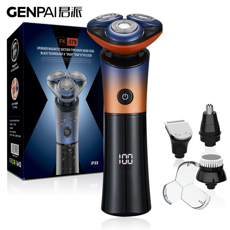 Magnetic Three-Blade Electric Shaver with Digital Display, Fully Washable Set, Dual-Use for Dry and Wet Shaving