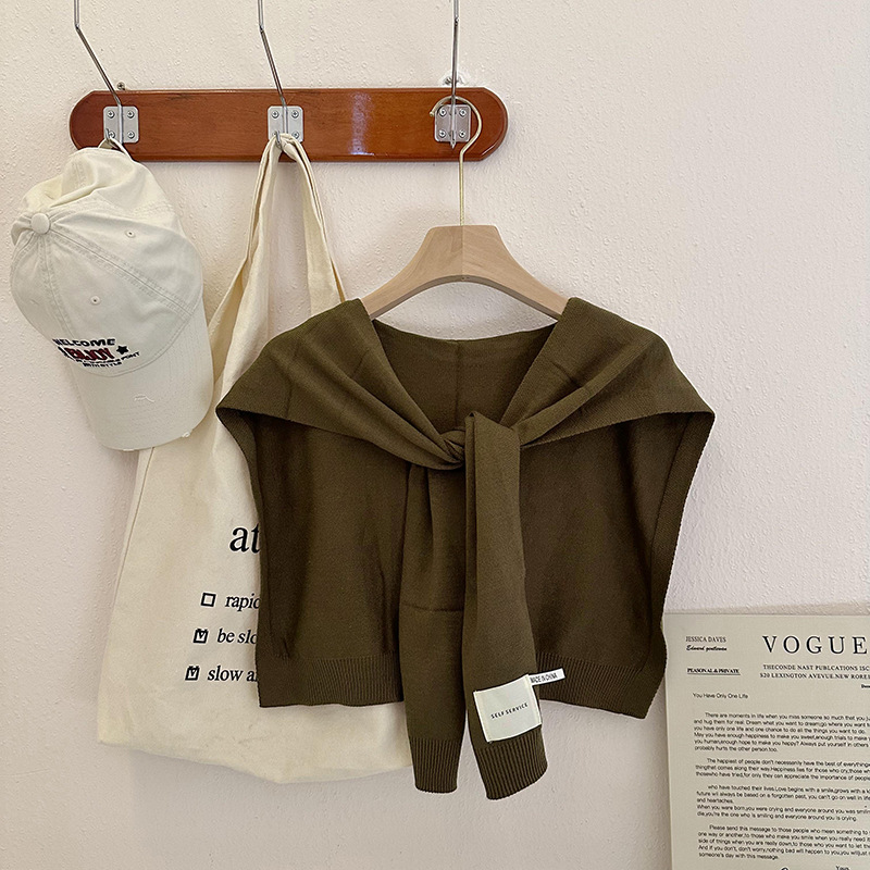 Nudo de chal para mujeres 2025 otoño invierno cuello falso aire acondicionado habitación de color sólido bufandas de hombro tejido fuera de la capa pequeña camisa hombro