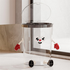 リビング、キッチン、寝室、トイレ用のプラスチック製四角いゴミ箱、透明な収納バケツ、大容量、表情柄