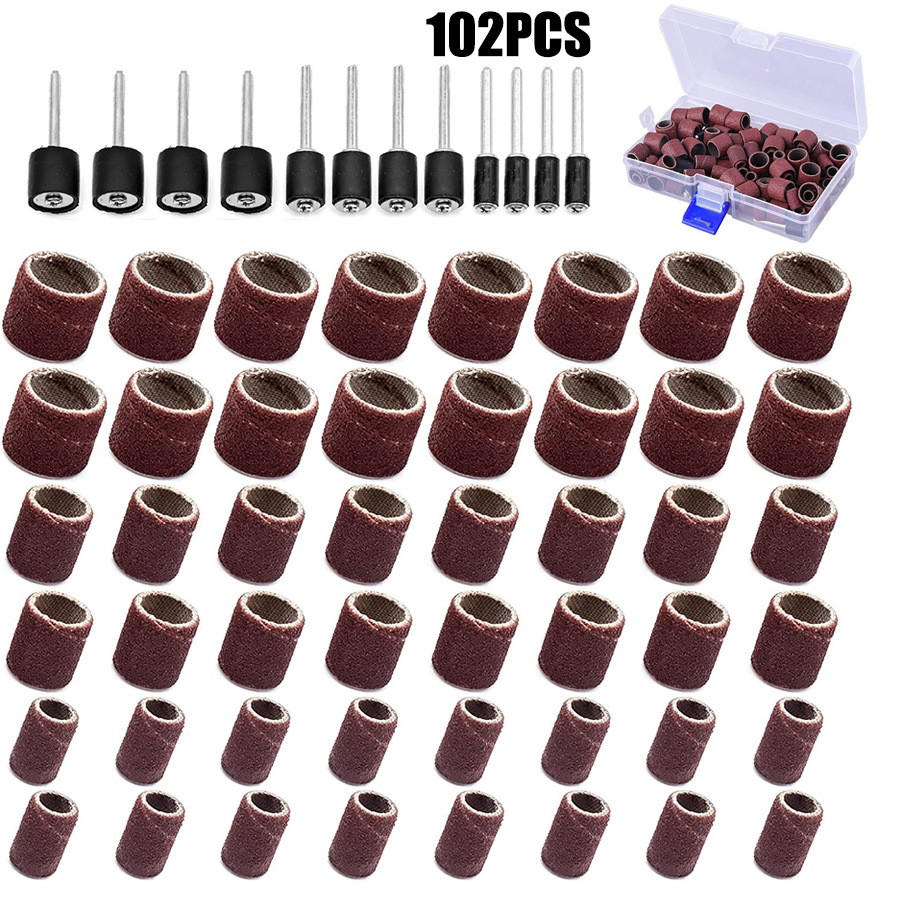 102PCS砂圈套装 砂筒芯轴砂纸圈橡胶打磨套装 电磨吊磨机配件