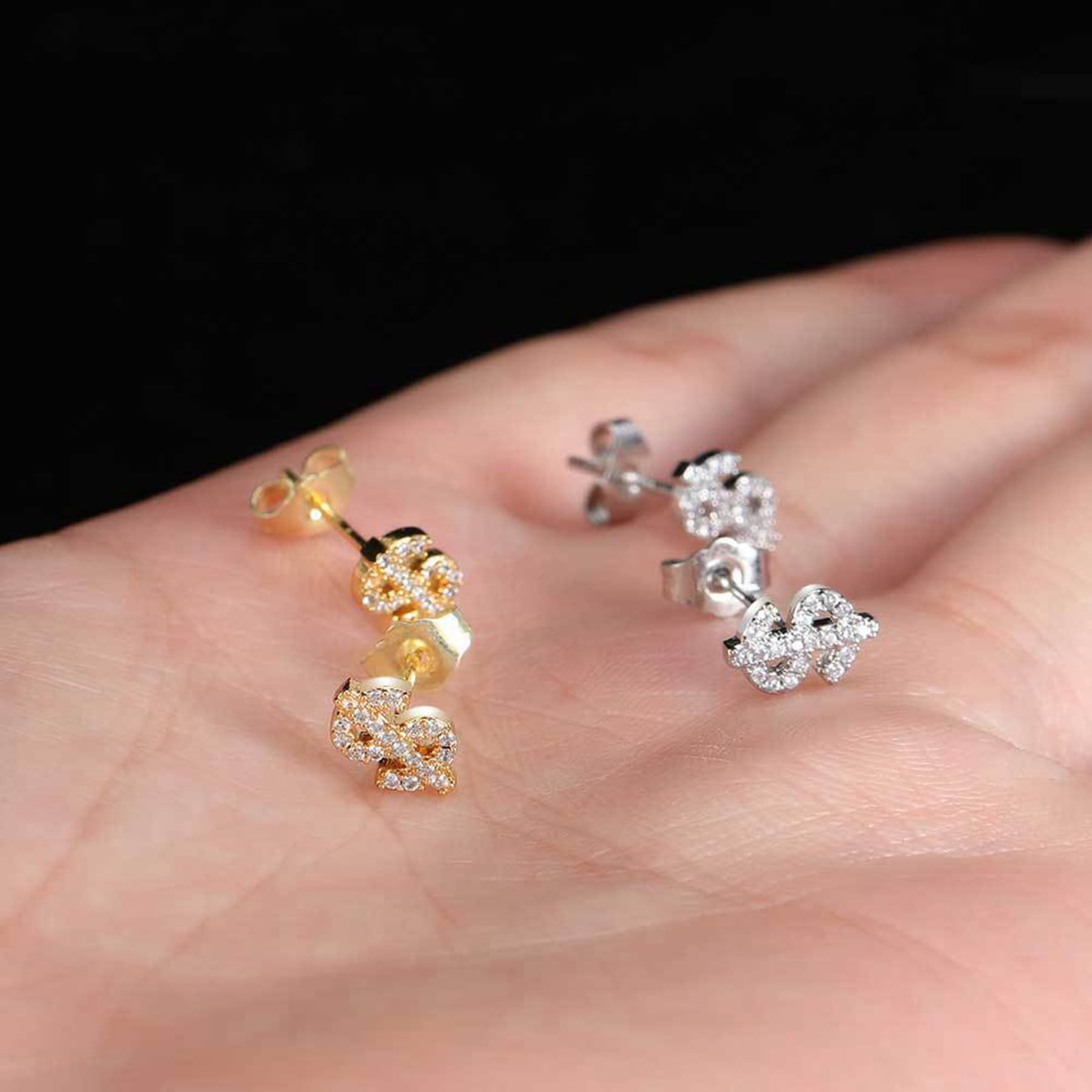 新款满钻美元符号耳钉男士高级感镶锆石嘻哈小众男女时尚字母耳饰