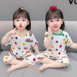 冰丝睡衣套装夏季薄款女童家居服小童Children'spajamas儿童款