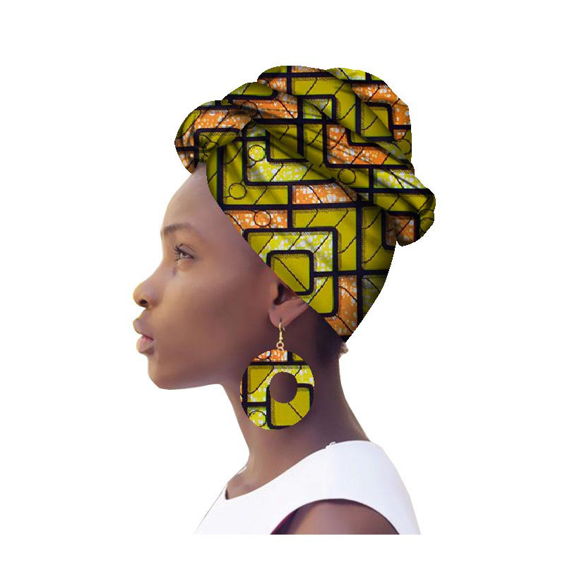 跨境货源非洲民族包头巾非洲蜡布头巾+耳坠套装