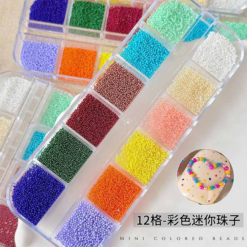12-Colorful Mini Caviar Rice Beads Nail Art Decorations Dopamine Round DIY Handmade Bead Nail Decorations