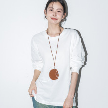 白色t恤长袖女纯棉 ~袖口收口下摆开叉~内搭纯色打底衫女宽松上衣