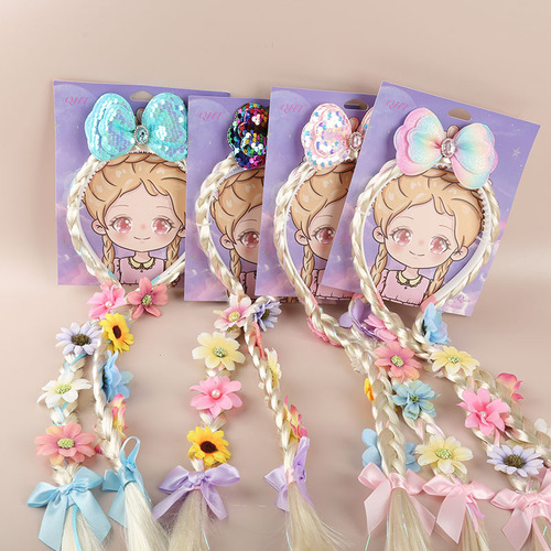 Rapunzel wig braid headband prom dress flower crown children flower wig braid manufacturer wholesale