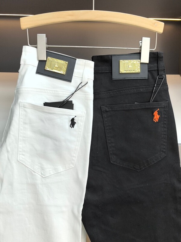 Embroidered Knight High-End European Style Men's Jeans Black and White Stretch Washed American Style Straight-Leg All-Season Casual Men's Trousers