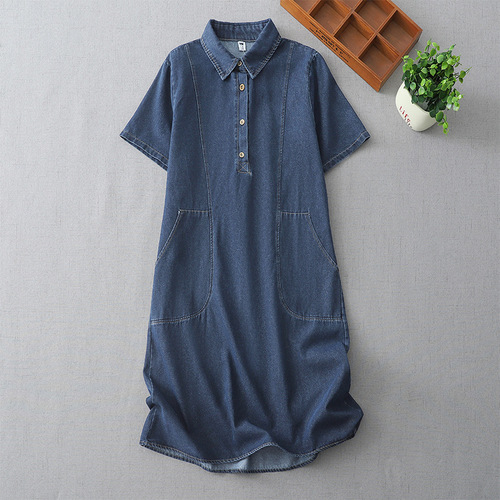 2025 summer new style loose large size women's clothes medium and long lapel temperament slimming intellectual denim dress
