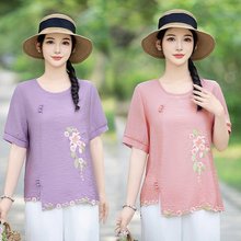 国风天丝棉麻衬衫女2025夏季新款短袖小衫宽松遮肚子妈妈装上衣