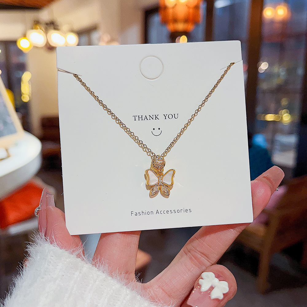 1 Piece Cute Butterfly Titanium Steel Inlay Zircon Pendant Necklace_colorza_2
