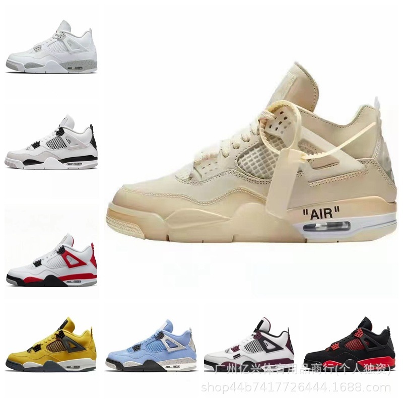 Putian Pure Original Aj4 Black Red White Cement Paris Air Cushion Basketball Shoes Non-Slip Wear-Resistant Men's and Women's Shoes Joe 4 Sports Shoes