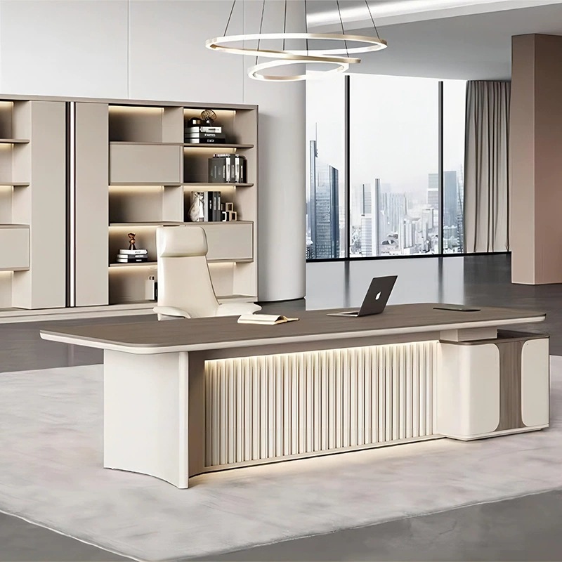 Mesa del jefe, mesa de oficina, mesa de oficina moderna y lujosa, muebles de oficina, mesa de computadora, combinación de sillas de oficina.