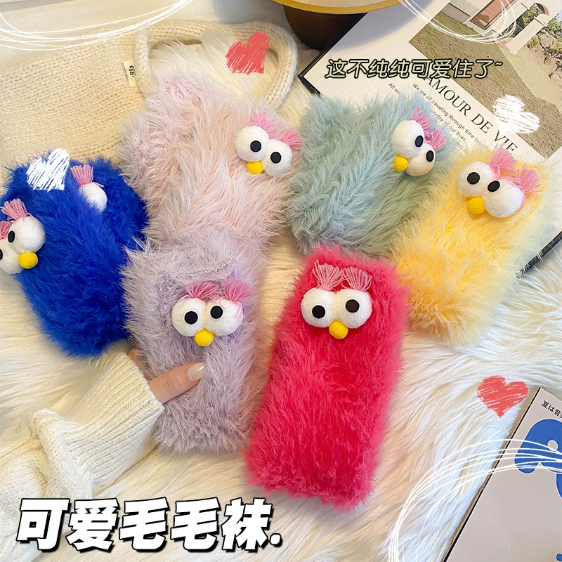 Милые плюшевые носки для женщин, утолщенные теплые носки до середины икры, зимние бархатные чулки без костей, носки-полы, носки для сна.