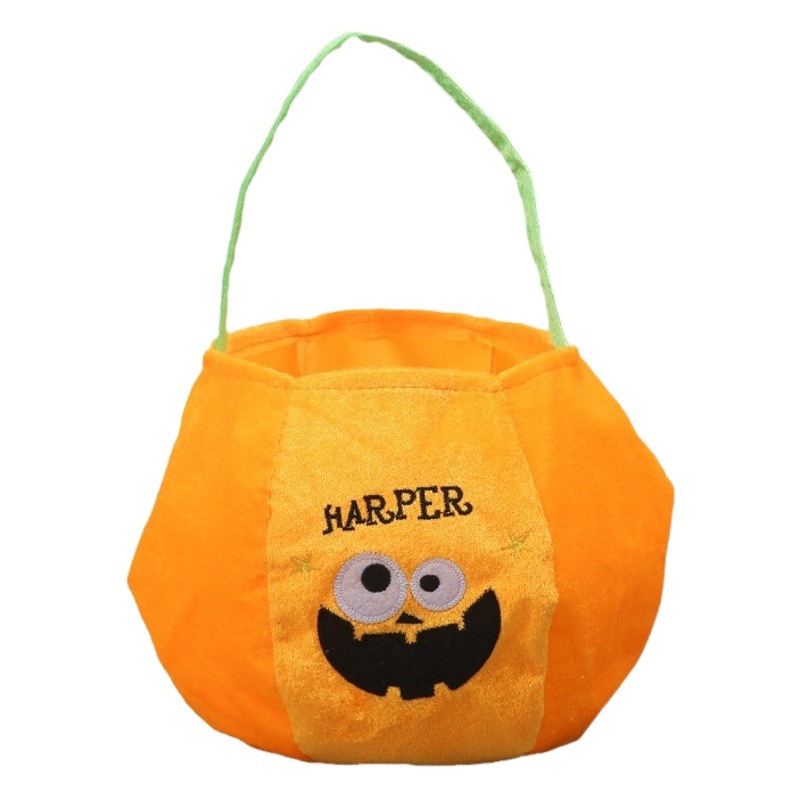Tela de lana portátil de Halloween calabaza barril de calabaza bolsa de lámpara para niños atmósfera de vacaciones decoración truco bolsas de barril de azúcar lata