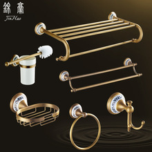 黄铜复古浴室置物架卫生间挂件套装浴巾架毛巾杆架子卫浴五金套装