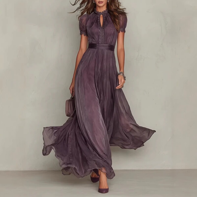 2026 Spring New V-Neck Waist-Cinching Ruffle Elegant Dress Amazon Cross-Border Women's Fashion Printed Dress