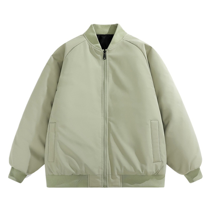 冬のファッションブランドのカジュアルな綿のジャケットのゆったりした綿の服の男性の立襟は厚い純色の綿の上着のカップルの青年の綿の服のコートを厚くします。