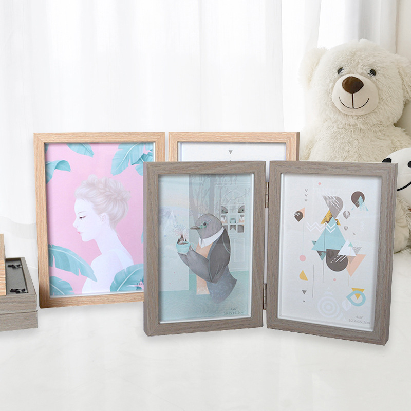 Folding Photo Frame Two-Part Combination Photo Frame Wooden Hollow Simple Creative 6/7-Inch Foldableing Screen Table Wholesale
