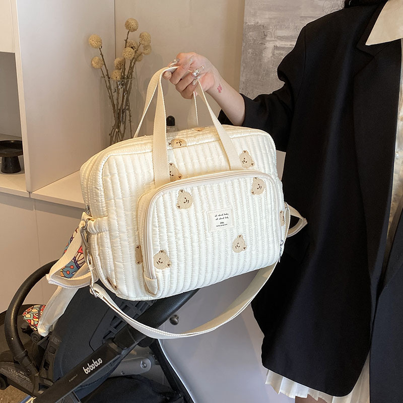 升級款高品質韓國拉鏈刺繡衍棉母嬰收納背包嬰兒手推車掛包尿布包