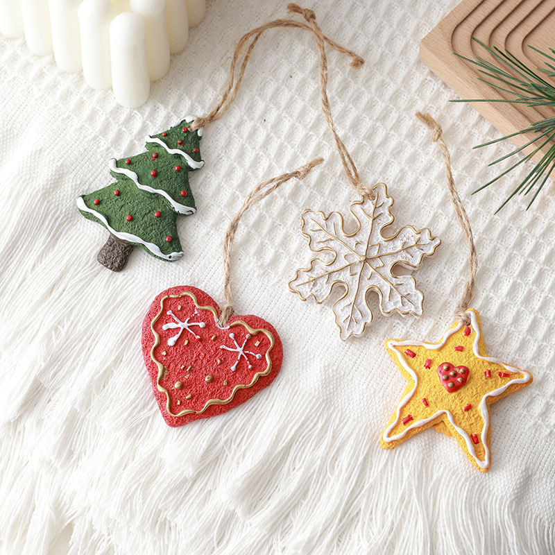 Buscando madera nuevo producto transfronterizo árbol de Navidad copo de nieve estrella de cinco puntas colgante de resina accesorios de decoración de vacaciones de Navidad decoración de amor