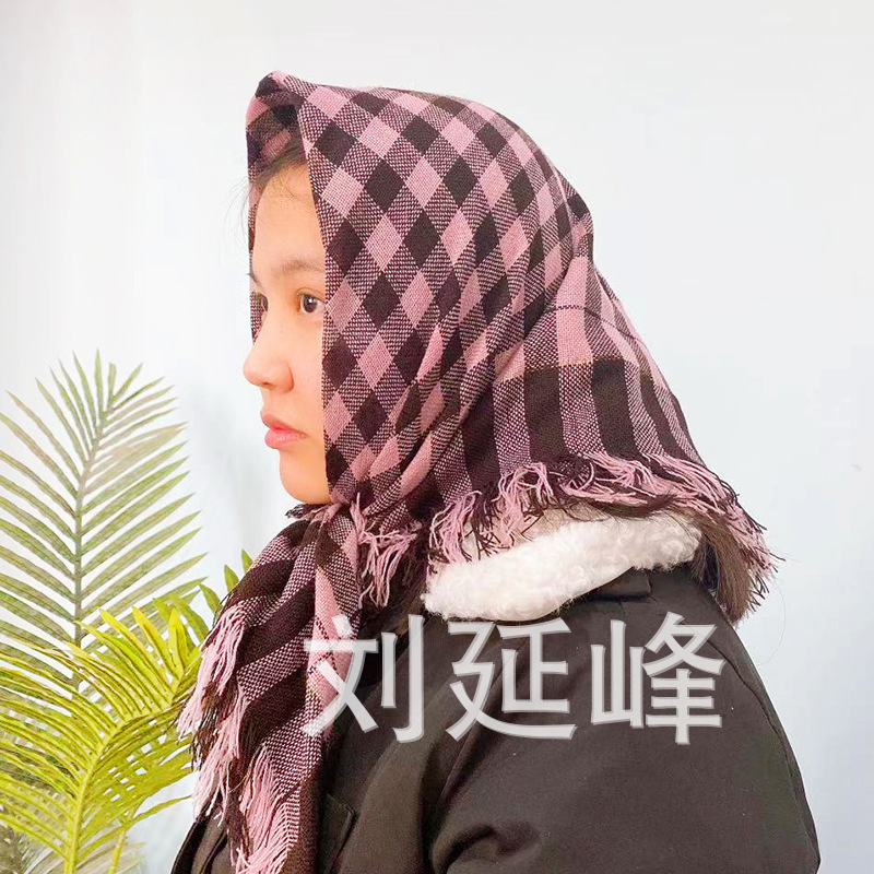 秋冬针织包头老人方巾女加厚保暖中老年人围巾冬妇女老式四方头巾