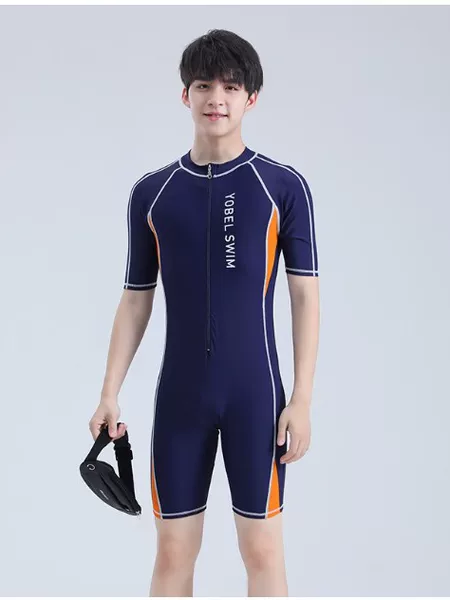 Factory Direct Delivery Men's Swimwear Set, Summer Plus Size, Sun Protection, for Overweight Children, Older Children, Middle School Students, One-Piece Long-Sleeve Quick-Dry Swimsuit