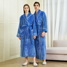 跨境秋冬睡袍男女款双面加厚情侣浴袍长款春秋珊瑚绒冬天睡衣长袍