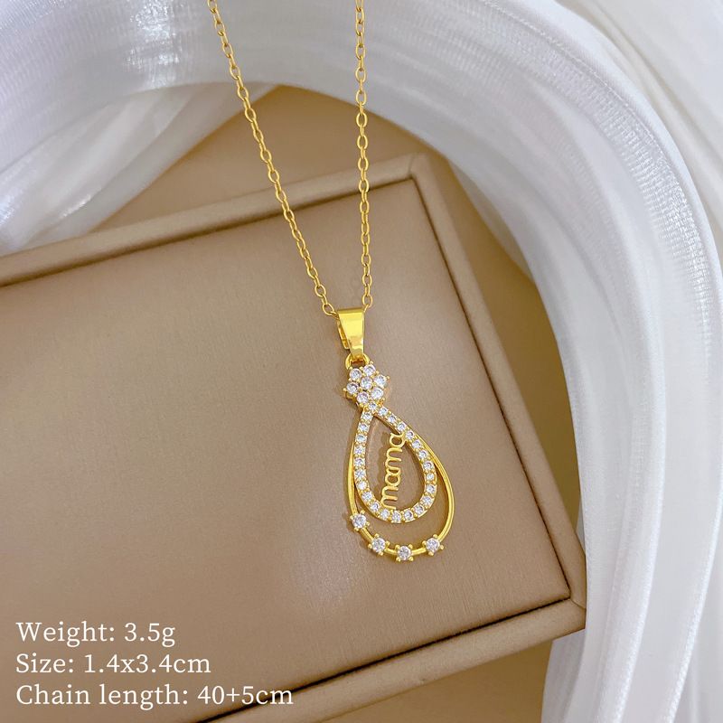 Full Diamond Mama Letter Necklace Elegant Water Drop Chain Women_voghion.com