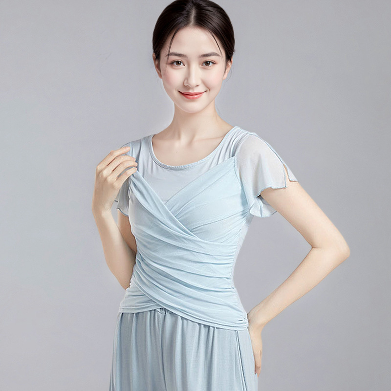 Classical Dance Tops, Practice Clothes for Women, Chinese Dance Short-Sleeved Slim-Fitting Adult Modern Dance Costumes, Dance Costumes