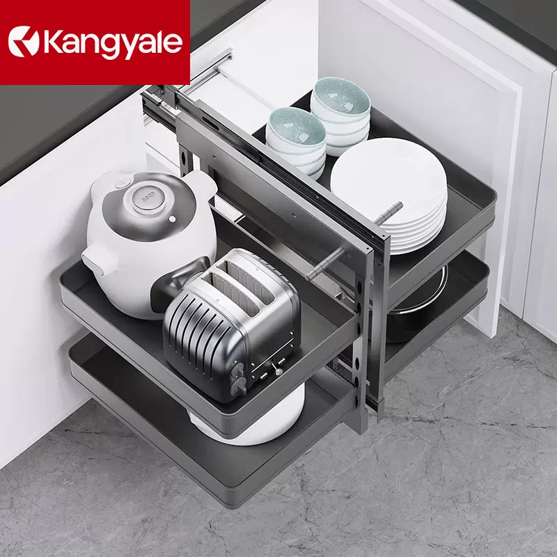 转角拉篮全开小怪物厨房橱柜全拉出拐角飞碟收纳碗碟架地柜小门洞