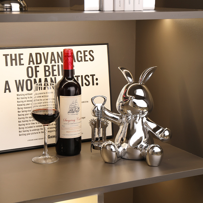 现代客厅兔子酒杯架红酒架酒柜装饰品桌面餐边柜摆件乔迁礼品