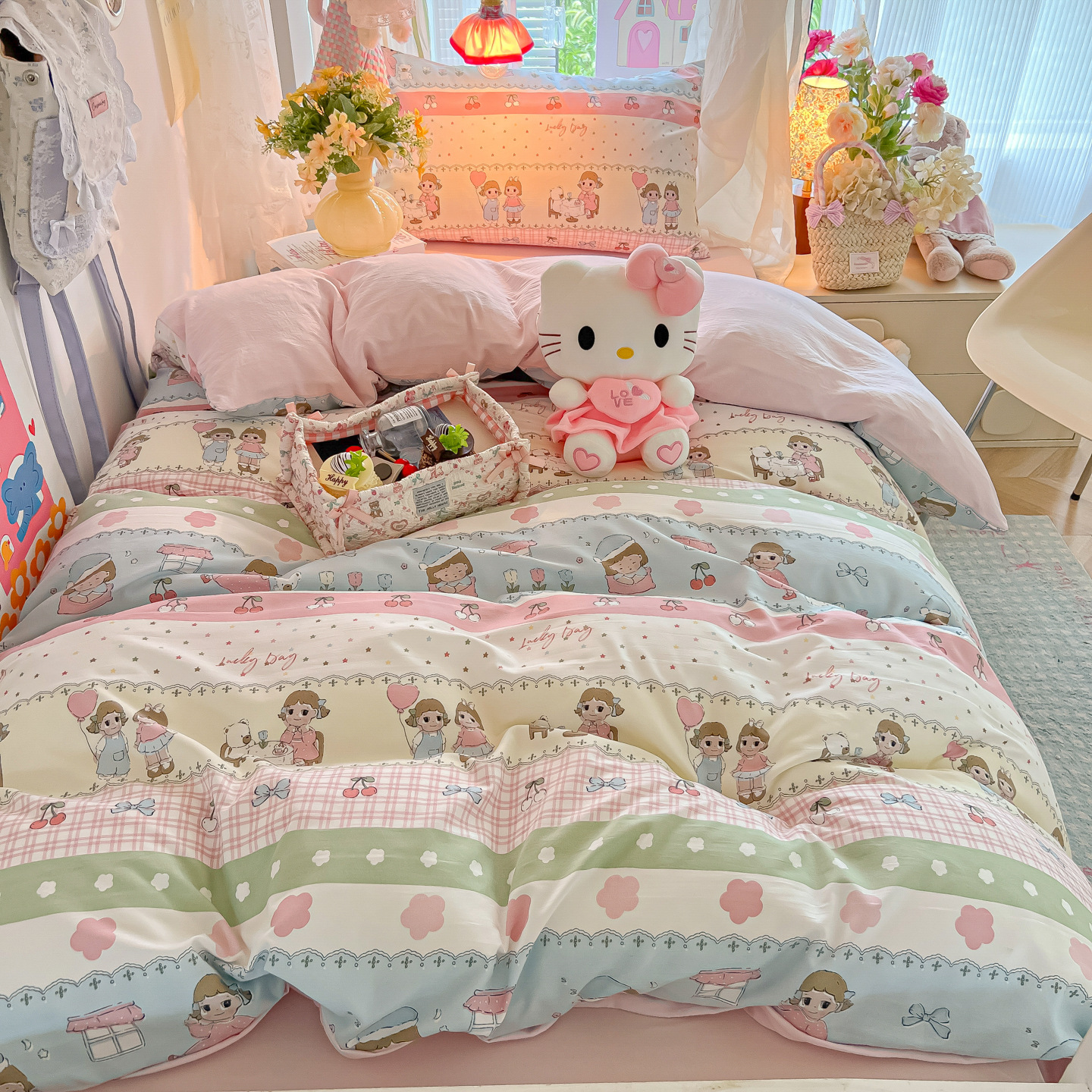 Cross-Border Amazon Washed Cotton Skin-Friendly Breathable Bed Sheet Four-Piece Set Student Dormitory Bunk Bed Three-Piece Set