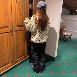 韩国ounce 冬季新款爱心波点立领羊羔绒夹克外套女 宽松保暖上衣