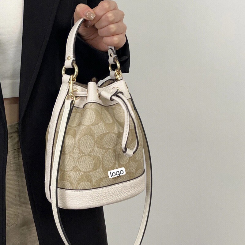 Koujia 新しいデンプシー巾着バケットバッグシングルショルダークロスボディハンドバッグ巾着老眼カーキホワイトバレルバッグ|undefined