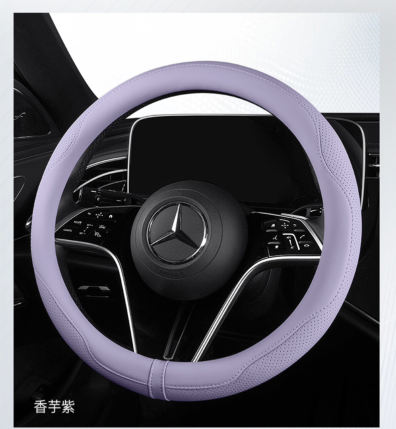 Napa Leather Car Steering Wheel Cover, Universal for All Seasons, Ultra-Thin Anti-Slip Handlebar Cover for Men and Women, Fully Perforated Breathable Protective Cover