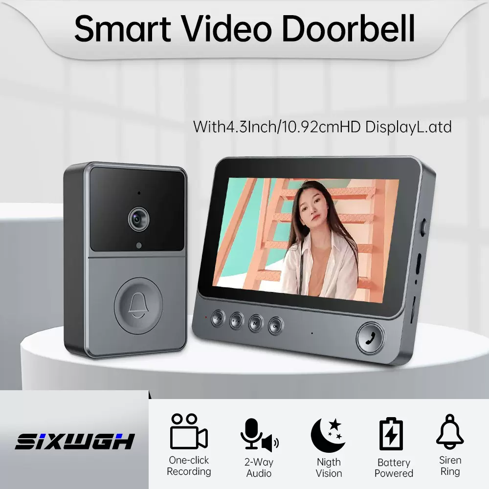 2.4G家用双通远程无线可视对讲门铃带屏双向夜视免打孔叮咚門鈴