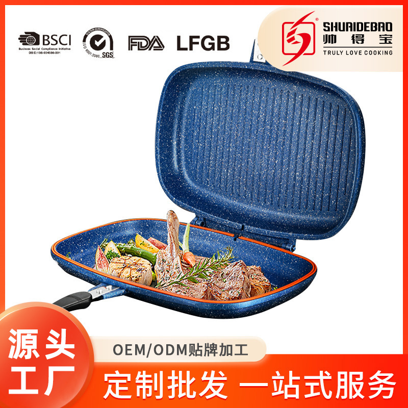 Exportación de la fábrica de mármol filete sartén antiadherente de doble cara bandeja para hornear