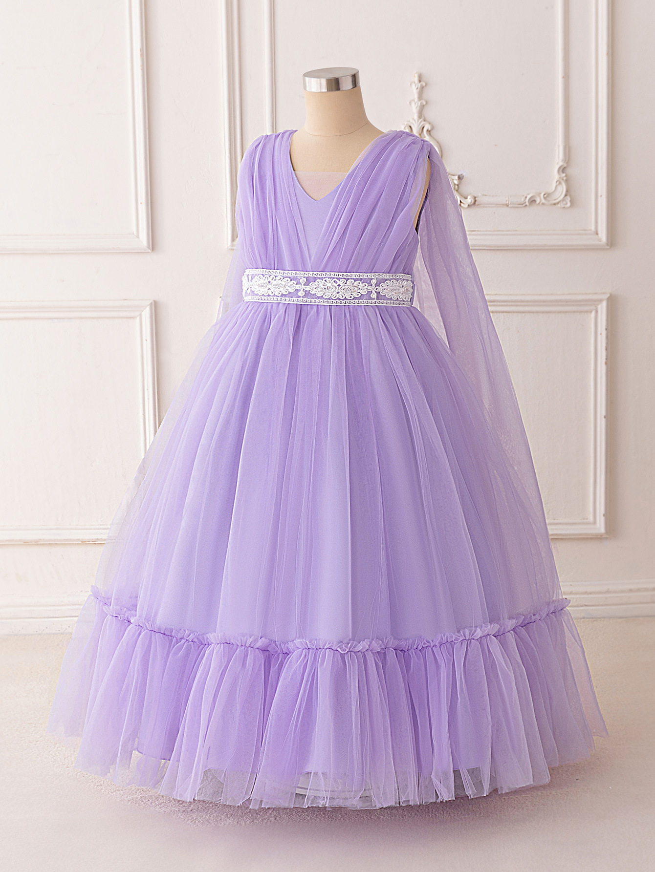 Nuevo vestido transfronterizo para niños medianos y grandes, vestido de princesa, chal, vestido hinchado de malla, traje de anfitrión en stock